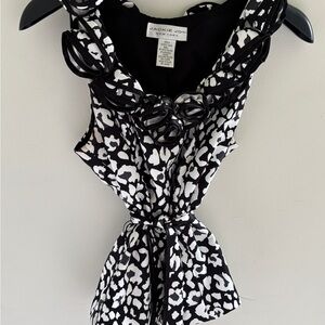 Black and White Sleeveless Ruffled Tie Front Tank Top